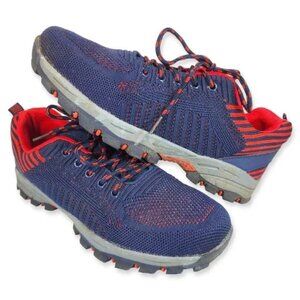 JABASIC Boy's Hiking Shoes Outdoor Knit Trekking Sneakers, Size 6 Navy/Red